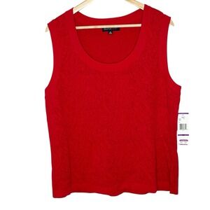 Jones New York Sleeveless Jacquard Knit Top Red Womens 2X Career Office